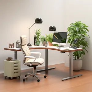 Meja belajar berdiri listrik berbentuk pabrik, meja komputer meja Gaming dengan tinggi yang dapat disesuaikan