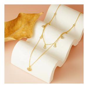 Personalizzato 925 in argento Sterling placcato oro a pois di diamanti ciondolo con ciondolo a doppio strato collana di monete a catena da donna - Product Image 1