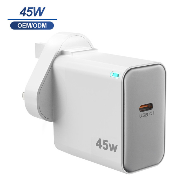 45W UK GaN Type C Charger Single Port Certified Compact PD 3.0 Adapter 45W Fast Charging for Samsung Phones