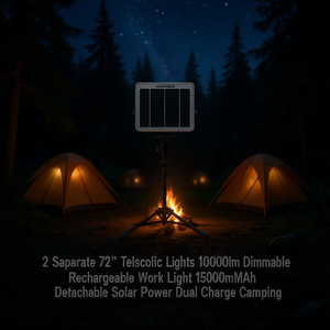 Lampe de travail télescopique 72 pouces, rechargeable, à intensité variable, 10000lm, alimentée par énergie solaire, lampe LED de camping, 15000mAh, double charge - Product Image 2