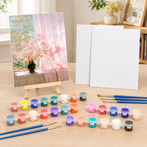 Kit <span class=keywords><strong>per</strong></span> Feste Pittoriche da 8 Pezzi, Set Completo di Materiali Artistici con Mini Cavalletti in Legno, Pannelli in Tela 100% Cotone, Pittura Acrilica e Pennelli - Product Image 6