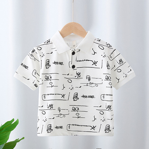 T-shirt à revers motif graffiti pour enfants, nouveau style 2026, polo à manches courtes pour garçons, haut d'été style coréen pour bébés - Product Image 5