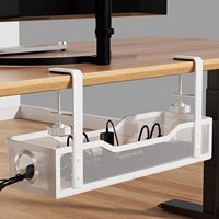 Bandeja Organizadora de Cables Metálica Blanca LKD de Fácil Instalación, Soporte para Escritorio/Mesa con Abrazadera, para Tiras de Alimentación y Cables, Sin Perforación, Estante de Almacenamiento