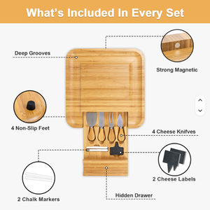 Plateau à fromages personnalisé en bambou avec tiroir à couverts, plateau à <span class=keywords><strong>charcuterie</strong></span> gravé sur mesure pour cadeaux de mariage et de pendaison de crémaillère - Product Image 6