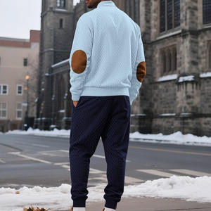 Df-418 Conjunto de sudadera con capucha de punto para hombre, pantalones deportivos de color sólido, ropa deportiva informal, traje de fibra de poliéster para deportes y negocios - Product Image 3