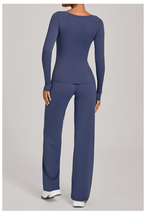 Conjuntos de <span class=keywords><strong>Yoga</strong></span> de talla grande al por mayor para mujer, tops de cuello redondo, pantalones de <span class=keywords><strong>yoga</strong></span> de talle alto, ropa deportiva, chándal para correr al aire libre - Product Image 5
