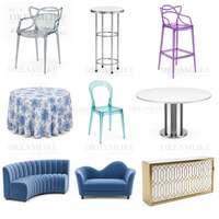 Ensemble de mobilier événementiel haut de gamme, solution tout-en-un : table de banquet, chaise de mariage, table de fête, canapé en velours, comptoir de bar, commande en gros