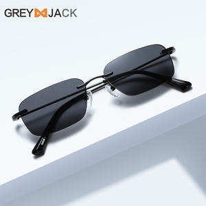 Gafas de sol sin montura Grey Jack de 55 mm, de acero inoxidable negro, UV400, ligeras, para mujer - Product Image 5