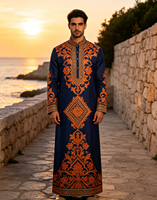 Thobe traditionnel pour homme à col montant, demi-fermeture à quatre boutons, manches longues, imprimé 3D, OEM/ODM, pour affaires, gentleman, soirée urbaine, vente en gros