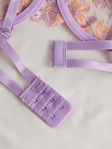 Wholesale Floral Embroidery Lace Lingerie <b>Set</b> <b>Sexy</b> Sheer Mesh Underwire Bra and Tie Side Thong <b>Set</b> 2 Piece <b>Sexy</b> Bra <b>Set</b> OEM ODM - Product Image 5