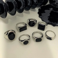 Collection de bagues VAF plaquées or 18 carats avec émail noir pour hommes et femmes, bague signet statement en acier inoxydable 316L, bague chevalière
