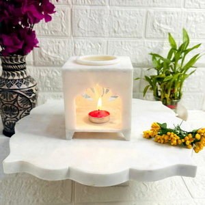 Diffuseur d'arômes en marbre blanc fait à la main Meilleur prix Brûleur d'huile de parfum d'illustration indienne Porte-encens en gros - Product Image 1