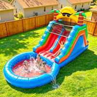 Parc aquatique gonflable extérieur à double piste avec grande piscine à éclaboussures et structure d'escalade pour jardin, fêtes et locations