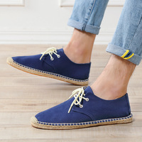 Espadrilles décontractées pour hommes, style espagnol, en toile bleue, à lacets, semelle en jute respirante, pour la marche - Vente en gros