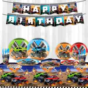 Platos, Vasos y Servilletas Desechables con Diseño de Camiones Monstruo para Fiestas de Cumpleaños, Decoraciones para Eventos y Suministros para Fiestas - Product Image 2