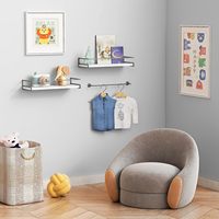 Blanc-Gris Lot de 2 étagères flottantes blanches pour organisateur de salle de bain au-dessus des toilettes avec porte-serviettes