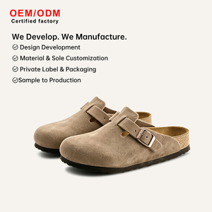 Mules en cuir nubuck de vache style urbain à semelle en bois, unisexe, confortables, antidérapantes, prix d'usine - Product Image 1