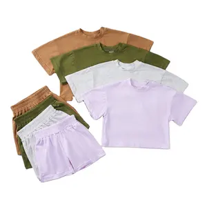 2024 Kinder Trainingsanzüge Sommer solide Baby-Jungen-Sportbekleidung Kinderkleidung-Sets T-Shirt Shorts Kleinkind Mädchenkleidung