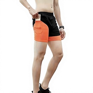 Wholesale 2026 Men's Sporty Short Shorts With Pockets Quick Dry Spandex Polyester Mid Waist Elastic Waist Orange Black - Product Image 1