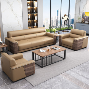 <b>Office</b> Sofa <b>Set</b> Solid Wood Leather Modern Reception Meeting Area Furniture Durable Design - Product Image 2