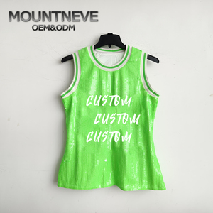 Maillot de basketball à sequins personnalisé sans manches, streetwear, nom et numéro d'équipe, OEM ODM, logo surdimensionné, t-shirt de sport, scintillant pour les fêtes - Product Image 4