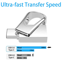 Clé USB 3.0 en métal 2 en 1, type C, OTG, étanche, antichoc, avec porte-clés, mémoire stick