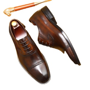 Chaussures habillées pour hommes en cuir véritable, à bout pointu, style Oxford, respirantes, pour le bureau et la carrière, toutes saisons, à lacets, motif uni, semelle extérieure en caoutchouc - Product Image 1