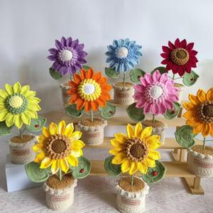 Proveedor mayorista en línea Macetas de ganchillo Girasol Plantas de <span class=keywords><strong>flores</strong></span> artificiales tejidas a mano para Navidad Regalos del Día de San Valentín - Product Image 2
