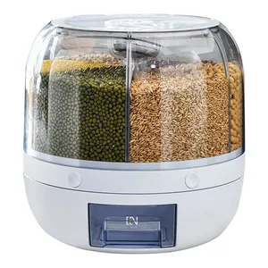 Dispensador de arroz giratorio de 360 grados, dispensador de cubo de grano de cereal seco sellado, caja de almacenamiento de contenedores de alimentos de cocina a prueba de humedad