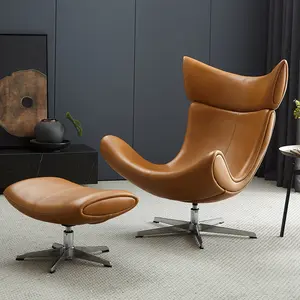 Modern 3D Armchair Custom Genuine Leather Arm Chair With Swivel Base And Ottoman