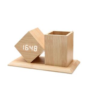 2023ของขวัญใหม่ไม้ไผ่ไม้ผู้ถือปากกานาฬิกาเสียงเปิดใช้งานนาฬิกาปลุก - Product Image 1