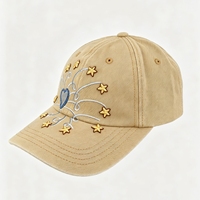 Casquette de baseball en coton lavé avec broderie cœur et étoile, boucle métallique réglable, chapeau de soleil vintage à visière incurvée pour femme
