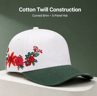 Casquette de baseball en coton à 5 panneaux avec bord incurvé et fleurs brodées 3D en sergé – Nouveau design pour le sport et l'extérieur – Vente en gros usine