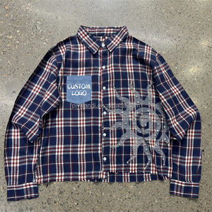 <span class=keywords><strong>Chemise</strong></span> en flanelle à manches longues à <span class=keywords><strong>carreaux</strong></span> bleus <span class=keywords><strong>et</strong></span> rouges décontractée populaire avec poche en jean <span class=keywords><strong>et</strong></span> diamant clouté <span class=keywords><strong>Chemise</strong></span> à simple boutonnage pour homme printemps - Product Image 3