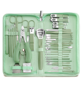 Juego de manicura y pedicura de acero inoxidable de 22 piezas en stock que incluye cortaúñas y estuche verde con cremallera, juego completo de herramientas para uñas - Product Image 5