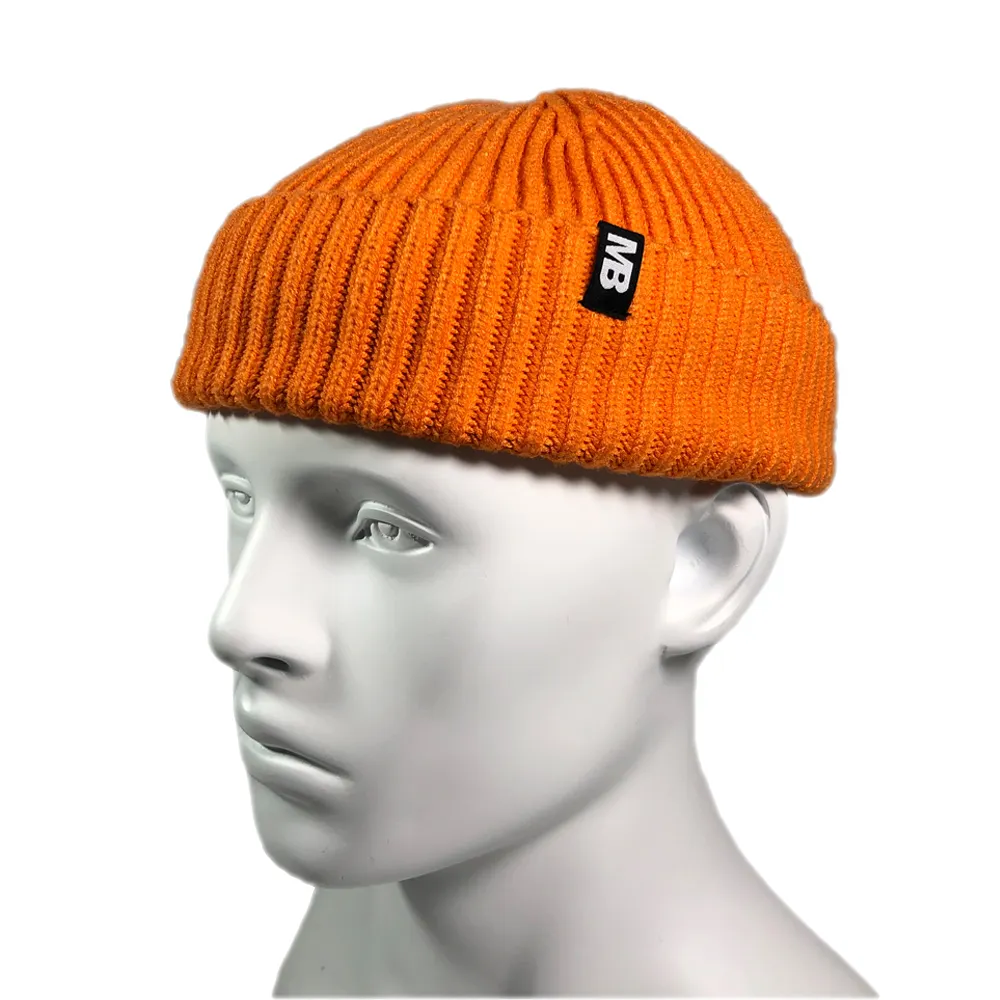 Gorro de malha quente 100% acrílico personalizado com logotipo personalizado, chapéu de marca própria, estilo curto, para homens, para esqui, skate, pesca, gorros dobrados, personalizado