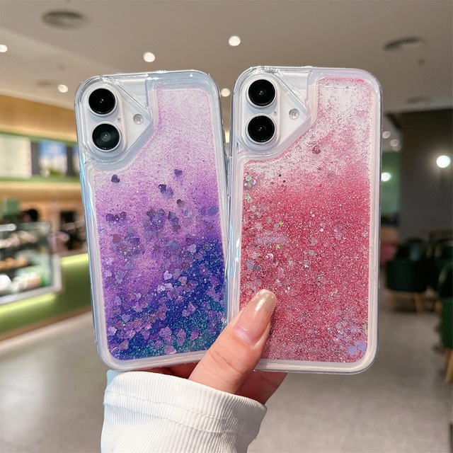 Luxury 2 in 1 Clear Liquid Glitter Quicksand Case for IPhone 16 15 Dynamic Bling Star Shockproof Phone Case