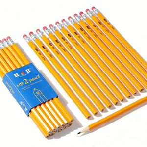 Lot de 144 crayons jaunes hexagonaux avec gomme – Fournitures scolaires essentielles pour les examens - Product Image 1