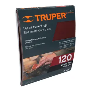 PAQUETE de 25 Hojas de Papel de Lija Rojo, Grano 120, Óxido de Aluminio, TRUPER - Product Image 2