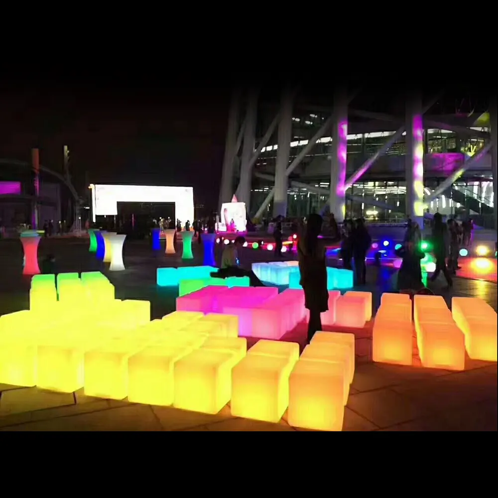 Fernbedienung wiederaufladbare RGB farbe ändern beleuchteten 3d kunststoff cube sitz outdoor lounge möbel sitzen led cube
