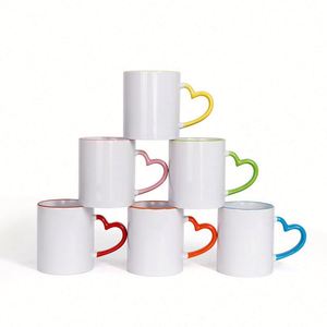 Mug en céramique blanc vierge de qualité supérieure avec poignée en forme de cœur colorée pour sublimation, idéal pour les cadeaux de mariage - Product Image 1
