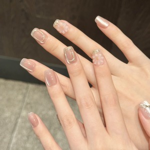 Design #2909 de luxe fait à la main extra court carré <span class=keywords><strong>rose</strong></span> <span class=keywords><strong>clair</strong></span> <span class=keywords><strong>faux</strong></span> ongles artificiels en verre haute qualité 3D fleur gel presse sur les ongles - Product Image 2