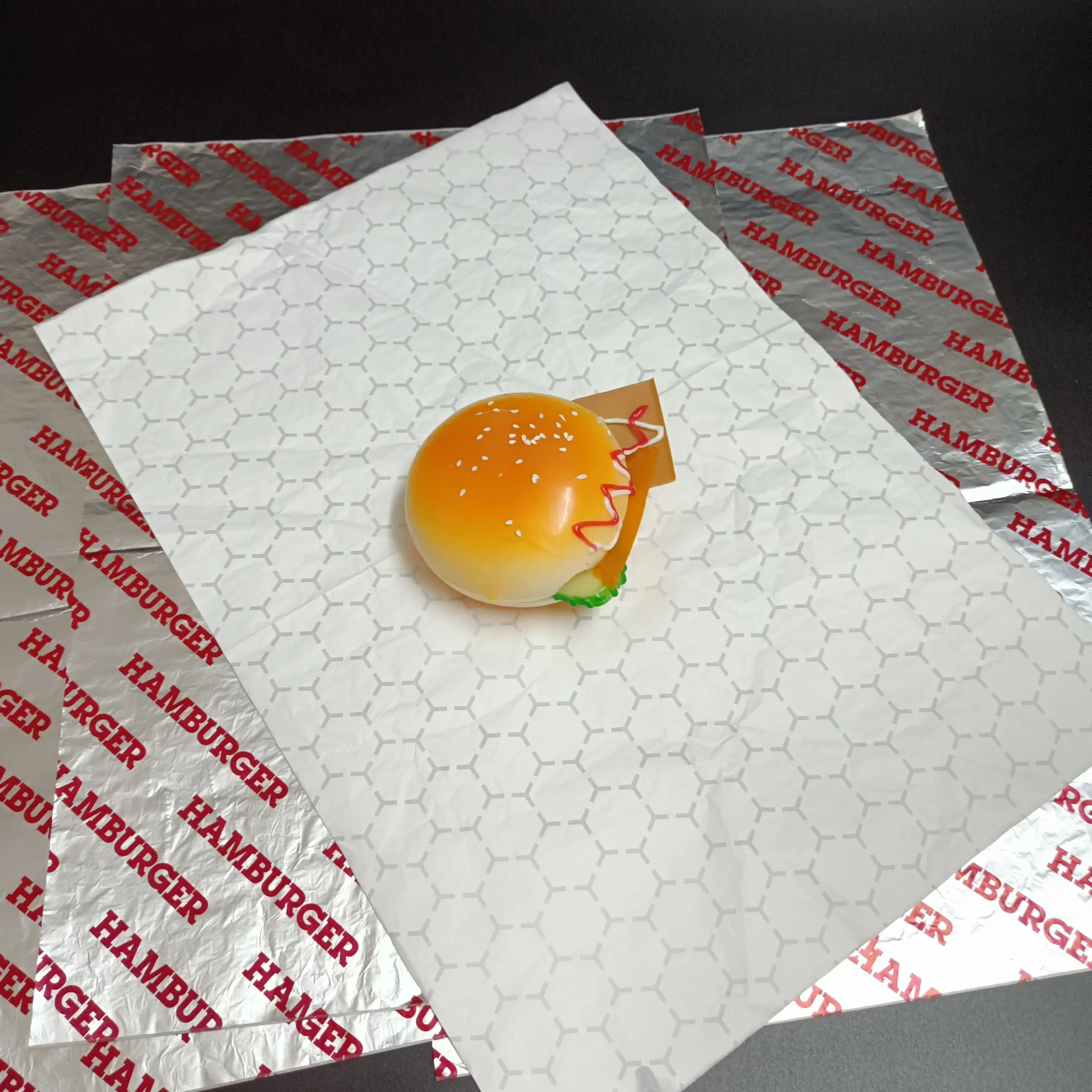 SP1673 Restaurant printed Oil Proof Aluminum Foil paper Honeycomb Deli Wrapping Paper Food Grade Burger sandwich