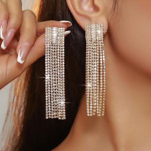 European American Fashion Drop Earrings Exaggerated Claw Chain Naked Diamond Zircon Long Tassel Full Diamonds <b>Dress</b> Temperament - Product Image 1