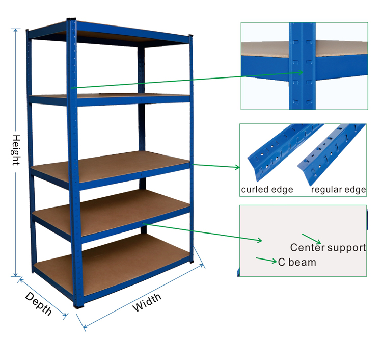 Light Duty Laboratory Storage Racks Galvanized 5 Tier Boltless Shelving Unit MDF