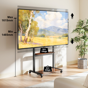 Chariot <span class=keywords><strong>TV</strong></span> mobile réglable <span class=keywords><strong>en</strong></span> hauteur avec roulettes et gestion des câbles, couleur noyer noir, meubles de salon - Product Image 4