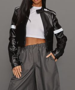 Hiver Crop Denim Sport Femme <span class=keywords><strong>Cuir</strong></span> Cropped Varsity Femmes Baseball Half Biker Oversized Bubble Sleeveless Denim Jacket Femme - Product Image 6