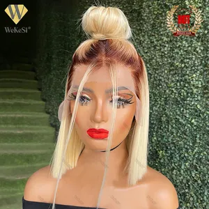 Raw Virgin Transparent Hd Full Lace Human Hair Wig,180% Remy Straight 613 Blonde Colored Bob Wig Human Hair Lace Front Wigs