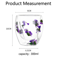 Taza de Vidrio de Borosilicato de Doble Pared de 300 ml, Diseño Moderno, con Decoraciones de Flores Secas, para Café y Leche