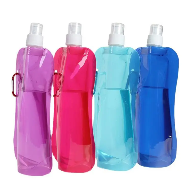 Üretici stok özel baskılı 480 500 ml taşınabilir yeniden kullanılabilir spor içeceği ambalaj katlanır plastik su şişesi kılıf çanta